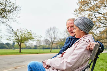 Photograph of living with cancer couple on bench