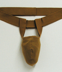 Photograph of Whitaker pouch for scrotal swelling (lymphoedema).
